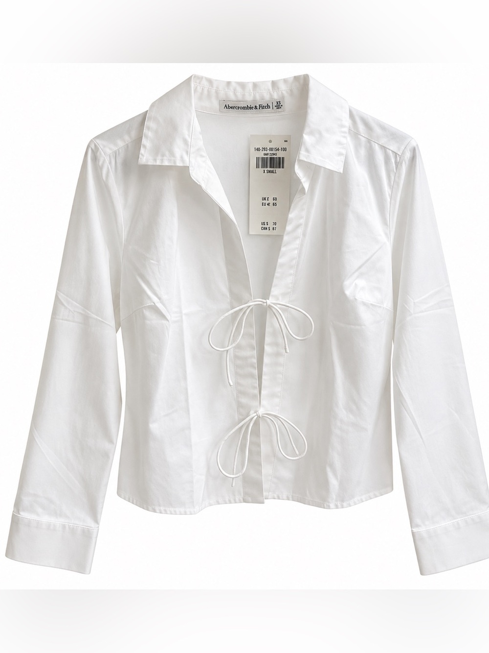 Abercrombie & Fitch White Tie Front Bow Blouse XS NWT